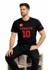 Erkek TÜRKİYE Ay Yıldız Baskılı 10 Numara Forma Tişört Taraftar T-Shirt - Siyah