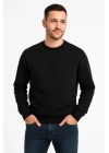 Erkek Üç İplik Düz Bisiklet Yaka SweatShirt - Siyah