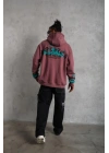 Erkek Üç İplik Içi Pamuklu Alev Baskılı Kapüşonlu Sweatshirt - Gül Kurusu