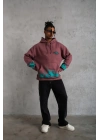 Erkek Üç İplik Içi Pamuklu Alev Baskılı Kapüşonlu Sweatshirt - Gül Kurusu