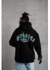 Erkek Üç İplik İçi Pamuklu Alev Baskılı Kapüşonlu Sweatshirt - Siyah