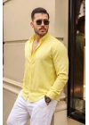 Erkek Uzun Kollu Beyaz Düğmeli Pera Keten Gömlek