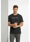 Erkek Wafıl Kumaş Tişört Regular Kalıp Bisiklet Yaka Baskılı Günlük Basic T-Shirt - Siyah