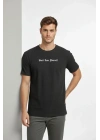 Erkek Wafıl Kumaş Tişört Regular Kalıp Bisiklet Yaka Baskılı Günlük Basic T-Shirt - Siyah