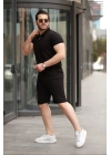 Erkek Yakalı Fermuarlı T-shirt şort Ikili Takım