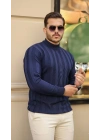 Erkek Yarım Balıkçı Yaka Kabartma Desenli Triko