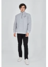 Erkek Yarım Fermuarlı Baskılı Sweat - Gri