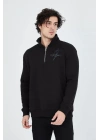 Erkek Yarım Fermuarlı Baskılı Sweat - Siyah