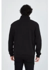 Erkek Yarım Fermuarlı Baskılı Sweat - Siyah