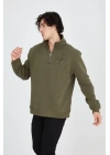 Erkek Yarım Fermuarlı Baskılı Sweat - Yeşil