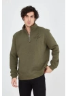Erkek Yarım Fermuarlı Baskılı Sweat - Yeşil