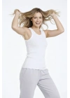 Fitilli Atlet Sıfır Yaka Slim Fit Arka Baskılı Spor Atlet - Beyaz