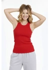 Fitilli Atlet Sıfır Yaka Slim Fit Arka Baskılı Spor Atlet - Kırmızı