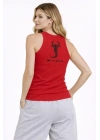 Fitilli Atlet Sıfır Yaka Slim Fit Arka Baskılı Spor Atlet - Kırmızı