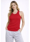 Fitilli Atlet Sıfır Yaka Slim Fit Arka Baskılı Spor Atlet - Kırmızı