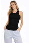 Fitilli Atlet Sıfır Yaka Slim Fit Arka Baskılı Spor Atlet - Siyah