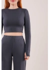 Fitilli Bluz Ve Pantolon Antrasit İkili Takım