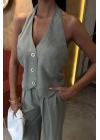 Halter Yaka Yelekli Modal Takım 10144