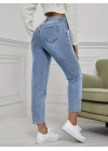 Kadın Açık Mavi Yırtık Mom Fit Kot Pantolon
