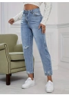 Kadın Açık Mavi Yırtık Mom Fit Kot Pantolon