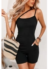 Kadın Asimetrik Askılı Mini Kaşkorse Bodycon Tulum