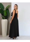 Kadın Askılı Derin V Yakalı Yırtmaçlı Uzun Elbise