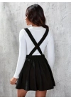 Kadın Askılı Sırttan çapraz Detaylı Kısa Kiloş Kadife Mini Elbise