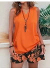 Kadın Askılı V Yakalı Sandy Bluz Ve Desenli Short Ikili Takım