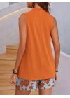 Kadın Askılı V Yakalı Sandy Bluz Ve Desenli Short Ikili Takım