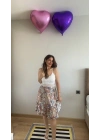 Kadın Askılı V Yakalı üst Dantel Alt Süprem Mini Elbise