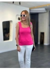 Kadın Kare Yaka Kalın Askılı Beyaz Triko Bluz