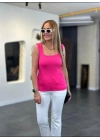 Kadın Kare Yaka Kalın Askılı Beyaz Triko Bluz