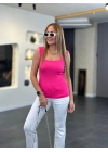Kadın Kare Yaka Kalın Askılı Beyaz Triko Bluz