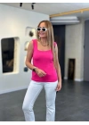 Kadın Kare Yaka Kalın Askılı Beyaz Triko Bluz