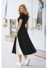 Kadın Kısa Kollu Asimetrik Yakalı Düğme Detaylı Midi Viskon Elbise
