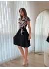 Kadın Kısa Kollu Kolu Fırfır Detay Mini Kuşaklı Kloş Krep Elbise