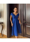 Kadın Kısa Kollu Kruvaze Yaka Eteği Volanlı Krep Elbise
