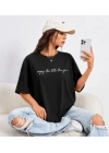 Kadın Kısa Kollu önü Yazı Baskılı Basic Viskon Bluz
