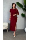 Kadın Kısa Kollu Tek Omuzdan Açık Beli Lastikli Sandy Maxi Elbise