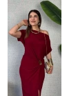 Kadın Kısa Kollu Tek Omuzdan Açık Beli Lastikli Sandy Maxi Elbise