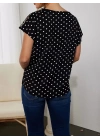 Kadın Kısa Kollu V Yaka Puantiyeli Krep Bluz