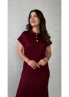 Kadın Kısa Kollu Yakalı Yandan Yırtmaçlı Viskon Iki Iplik Elbise