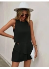 Kadın Kolsuz Bisiklet Yaka Sandy Bluz Ve şort Etek Ikili Takım