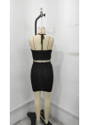 Kadın Kolsuz Mini Erer Crop Ikili Triko Takım