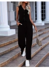 Kadın Kolsuz V Yakalı önden Düğmeli Ithal Krep Ve Pantolon Ikili Takım