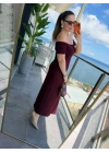 Kadın Madonna Yaka Midi Boy Modal Elbise