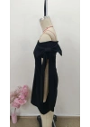 Kadın Madonna Yakalı Kurdela Detaylı Kısa Ithal Krep Elbise