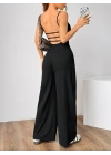 Kadın Omuzdan Askılı Sırtı Açık Bol Kesim Janjan Krep Tulum