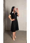 Kadın Polo Yaka Fermuar Detaylı Modal Midi Elbise