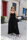 Kadın Sırttan çapraz Bağcıklı Yırtmaçlı Cepli Viskon Elbise
